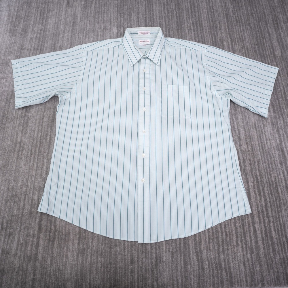 Windridge Button Up Shirt Mens 17.5 Blue Striped Excellent S/S Mervyns